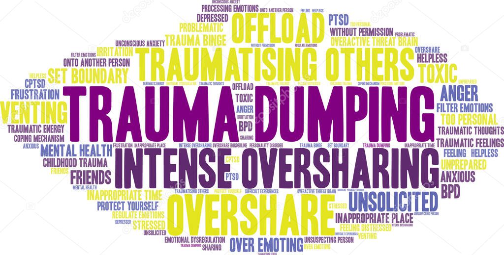 Trauma Dumping word cloud on a white background