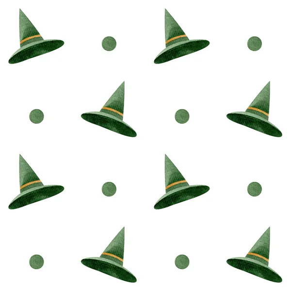 Patrón sin costuras con mágicos sombreros de acuarela y lunares. Diseño para papel, tela y textil. — Foto de Stock