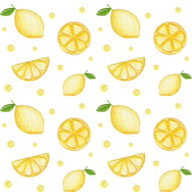 Sulu limon desenli suluboya. Meyvelerle çizilmiş şirin bir el..