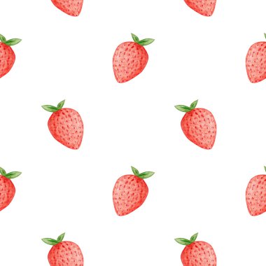 Kusursuz suluboya çilek deseni. Kağıt, tekstil veya arkaplan için yaz minimal tasarımı