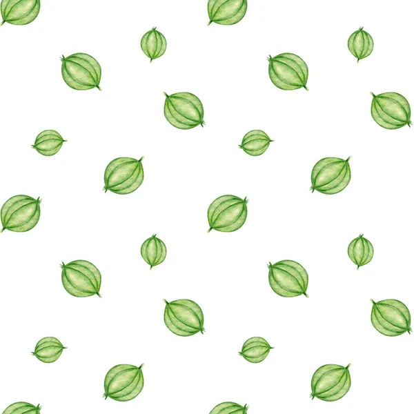 Acquerello modello senza soluzione di continuità con frutti di uva spina. Sfondo texture. Illustrazione minima. — Foto Stock