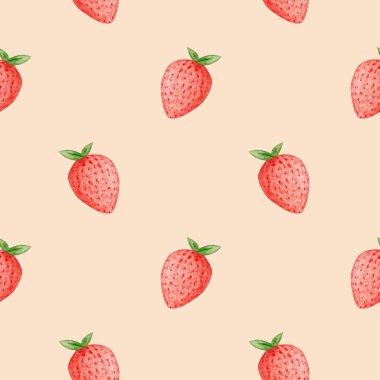 Kusursuz suluboya çilek deseni. Kağıt, tekstil veya arkaplan için yaz minimal tasarımı