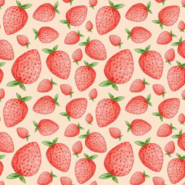 无缝制的水彩草莓图案.纸、纺织品或背景材料夏季最低设计 — 图库照片
