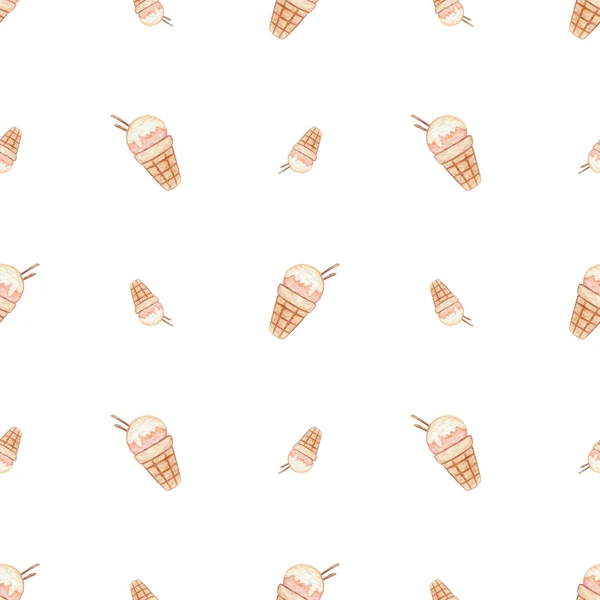 Watercolor seamless pattern with ice cream. Hand drawn ice cream seamless pattern. Design for fabric or package paper.