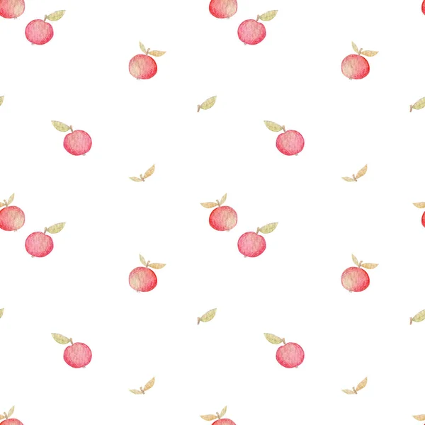 Seamless Watercolor Pattern Red Apples Bright Fruits Hand Drawn Illustration — Stock Photo, Image