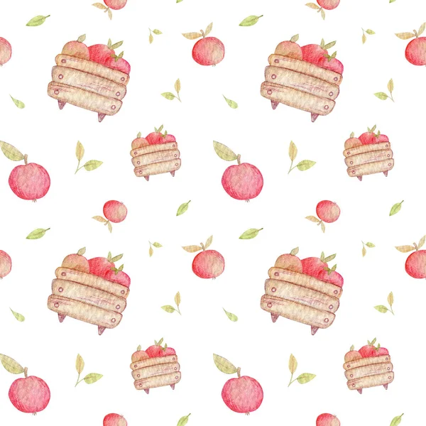 Seamless Watercolor Pattern Red Apples Bright Fruits Hand Drawn Illustration — Stock Photo, Image