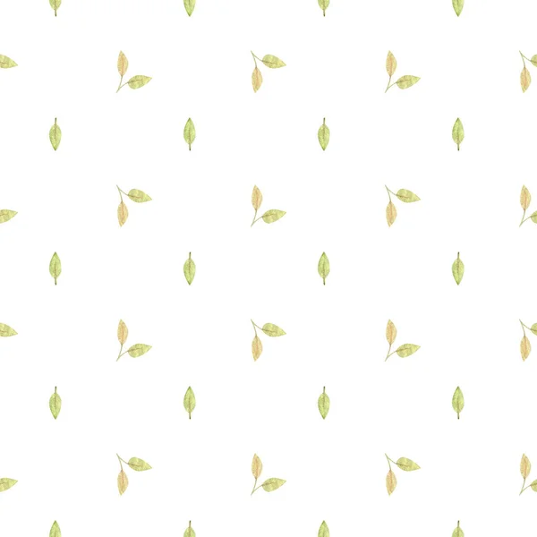 Watercolor seamless pattern with green leaves. Hand-drawn illustration for printable products. Summer vibe in minimalism
