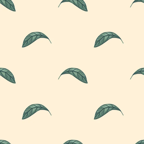 Watercolor Green Leaves Seamless Pattern Yellow Background Illustration Leaf Design — Foto Stock