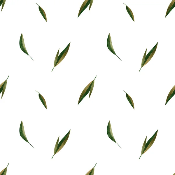 Зеленый Акварель Оставляет Бесшовный Узор Белом Фоне Дизайн Мбаппе Эскизы — стоковое фото