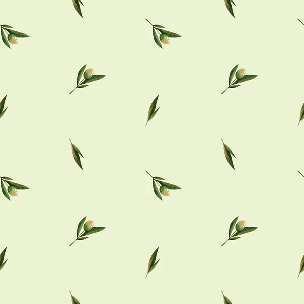 Green Watercolor Olive Branch Seamless Pattern Green Background Design Fabrics — Stok Foto
