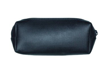 Siyah kalem kutusu, beyaz arka planda izole edilmiş siyah kalem kutusu. Okul malzemeleri..