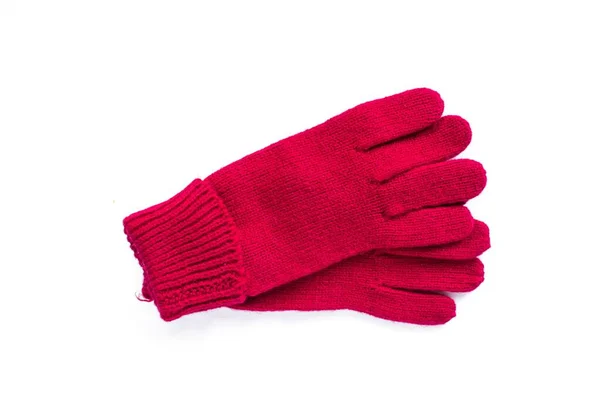 Röda Ull Handskar Par Röda Handskar Isolerad Vit Bakgrund — Stockfoto