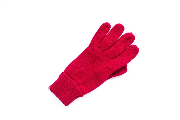 Red Wool Glove Top View Red Glove Isolated White Background — Stock Photo, Image