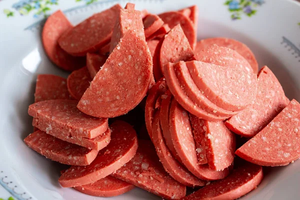 Raw Turkish Sausage Top View Uncooked Sausage Plate Prepared Cook — Stock Photo, Image