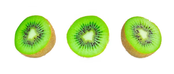 Set Jumătate Kiwi Izolat Fundal Alb Fructe Kiwi Cale Tăiere — Fotografie, imagine de stoc