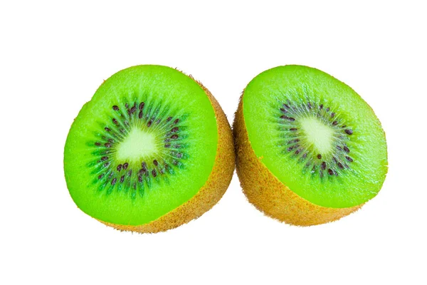 Twee Halve Kiwi Geïsoleerd Witte Achtergrond Close Kiwi Fruit Met — Stockfoto