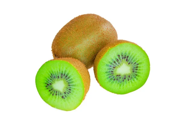 Coapte Întregi Jumătate Kiwi Izolate Fundal Alb Closeup Kiwi Fructe — Fotografie, imagine de stoc