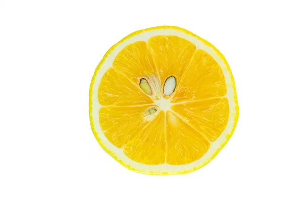 Zitronenscheibe Von Oben Betrachtet Zitronenscheibe Isoliert Auf Weißem Hintergrund Zitrusfrüchte — Stockfoto