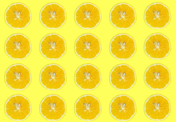 Lemon Slices Pattern Top View Lemon Slices Isolated Yellow Background — стоковое фото