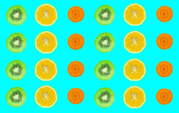 Fruits Slices Seamless Pattern Top View Kiwi Lemon Carrot Slices — стоковое фото