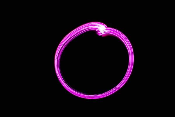 Light Painting Pink Circle Black Background Neon Shiny Circle — Stockfoto