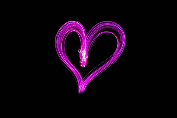 Light Painting Heart Shape Heart Drawn Pink Lights Black Background — стоковое фото