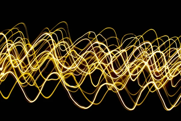 Abstract Golden Swirl Black Background Light Painting Yellow Swirl Long — стоковое фото
