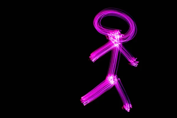 Neon Stickman Light Painting Pink Stickman Black Background — Foto Stock