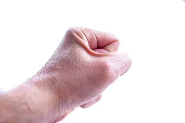 Hombre Apretando Mano Haciendo Puño Puño Aislado Sobre Fondo Blanco — Foto de Stock