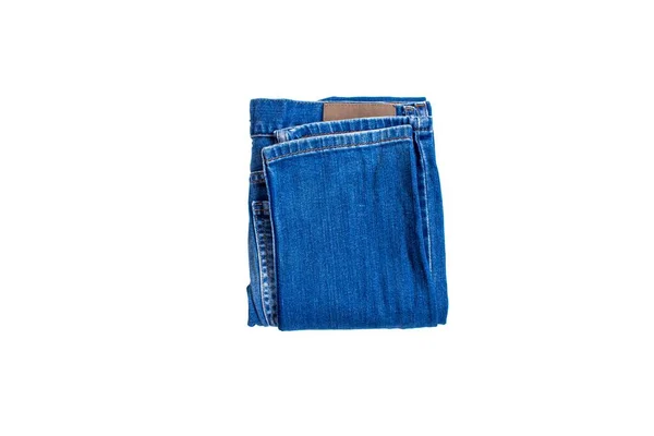 Vista Dall Alto Piegato Blu Jeans Isolato Sfondo Bianco — Foto Stock