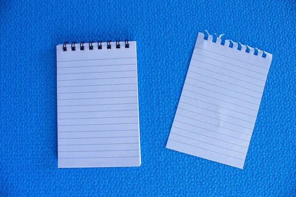 Κενό Ανοιχτό Σημειωματάριο Απομονωμένο Μπλε Φόντο Κορυφαία Σελίδα Σημειωματάριο Επίπεδο — Φωτογραφία Αρχείου