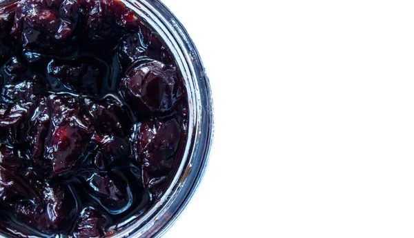 Top View Sour Cherry Jam Glass Jar Organic Sour Cherry — Stock Photo, Image