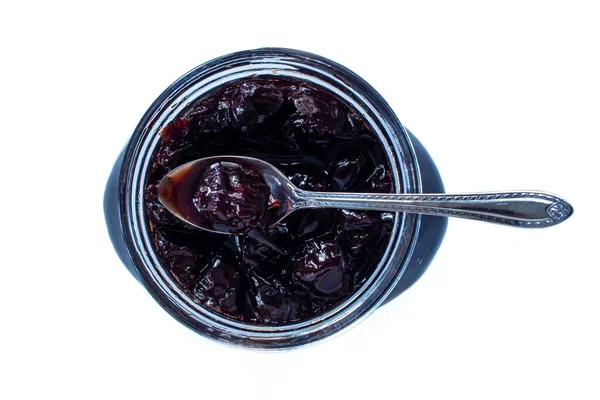 Organic Sour Cherry Jam Glass Jar Top View Cherry Jam — Stock Photo, Image