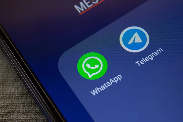 Иконки Приложений Whatsapp Telegram Экране Смартфона Популярные Мессенджеры Афьонкарахисар Турция — стоковое фото