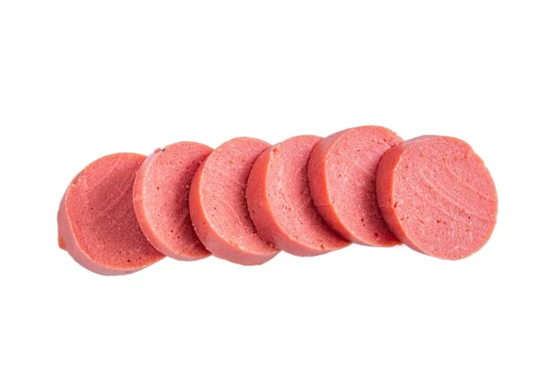 Aufgeschnittene Wurst Isoliert Auf Weißem Hintergrund — Stockfoto