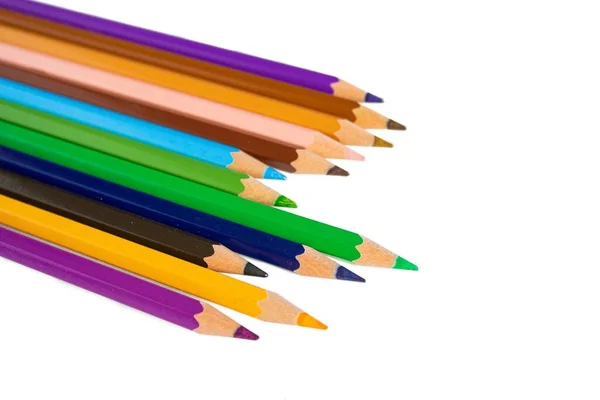 Crayons Coloridos Isolados Fundo Branco Vista Superior — Fotografia de Stock
