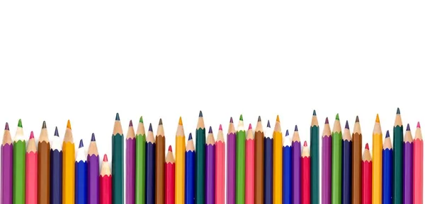 Colorful Crayons Isolated White Background Space Text Top View — Stock Fotó