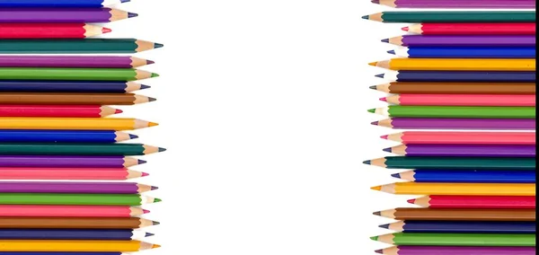Colorful Crayons Isolated White Background Space Text Top View — Fotografia de Stock