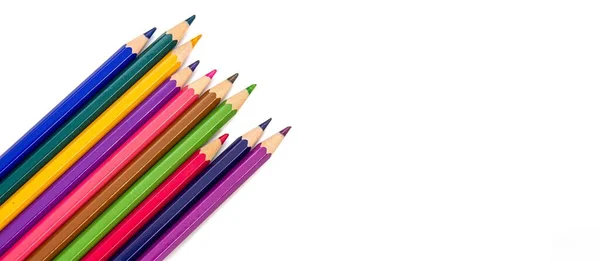 Colorful Crayons Isolated White Background Space Text Top View — Stock Fotó