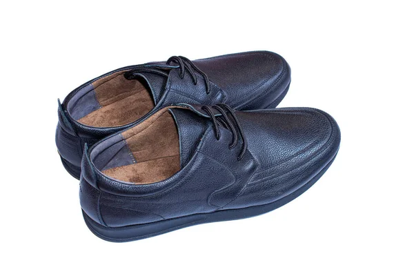 Par Zapatos Hombre Cuero Aislados Sobre Fondo Blanco Primeros Planos —  Fotos de Stock