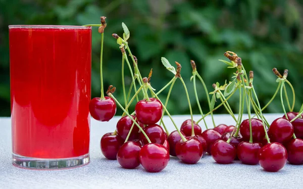 Homemade Cherry Juice Wooden Table Cherry Fruits — Foto Stock