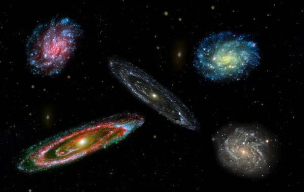 Various Spiral Galaxies Space Elements Image Furnished Nasa — Stock Photo, Image
