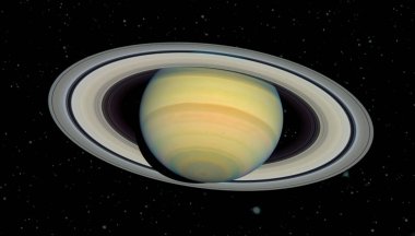 Satürn Gezegeni uzayda yıldızlarla doludur. Bu görüntünün elementleri NASA tarafından desteklenmektedir.