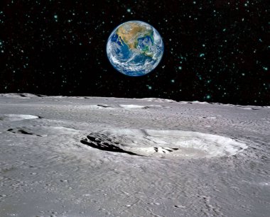 Ay 'ın yüzeyinden görünen Dünya Gezegeni. Bu görüntünün elementleri NASA tarafından desteklenmektedir.