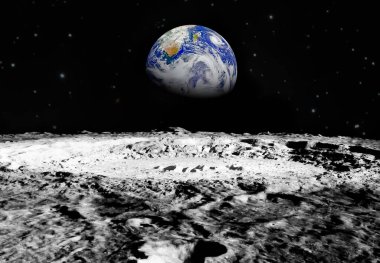Ay 'ın yüzeyinden görünen Dünya Gezegeni. Bu görüntünün elementleri NASA tarafından desteklenmektedir.