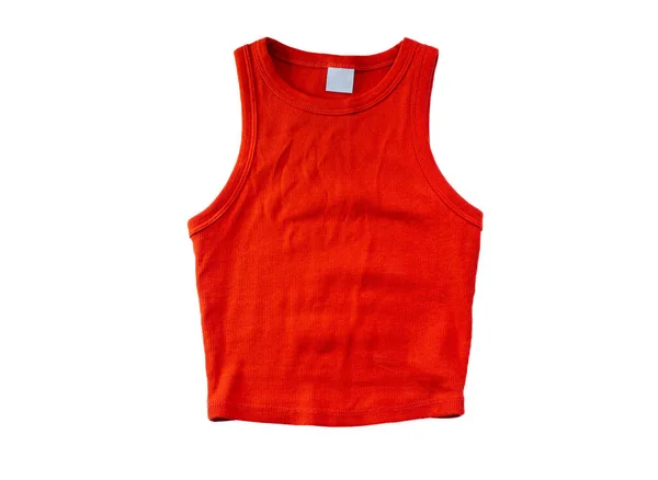 オレンジの女性の袖のないシャツは白地に隔離されている トップ表示 — ストック写真