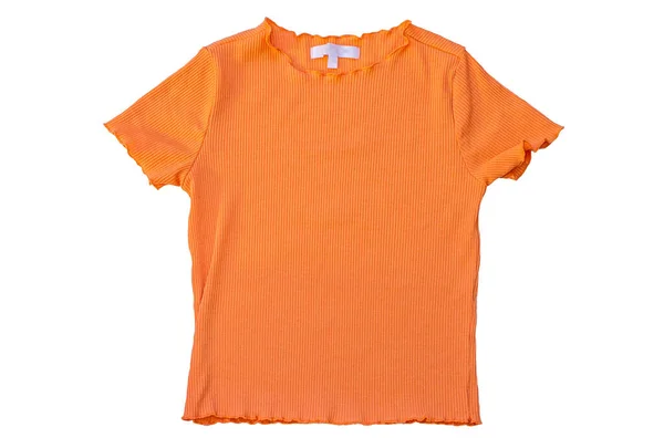 Oranje Dames Shirt Geïsoleerd Witte Achtergrond Bovenaanzicht — Stockfoto