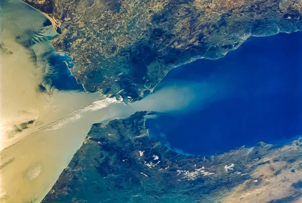 Vista Aérea Estreito Gibraltar Oceano Atlântico Mar Mediterrâneo Espanha Marrocos — Fotografia de Stock