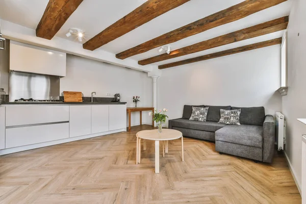 Mutfağı olan bir oda.