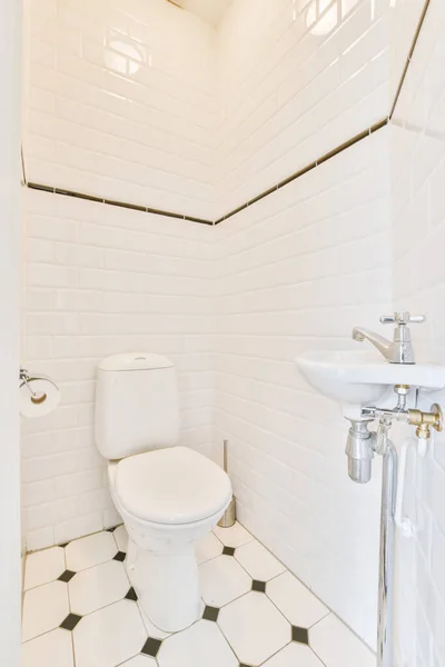 Красивый туалет с миниатюрной раковиной — стоковое фото